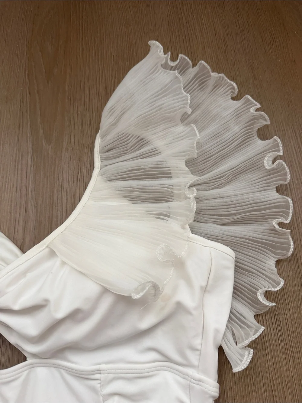 White Ruffle V-Front One-Piece swimsuit